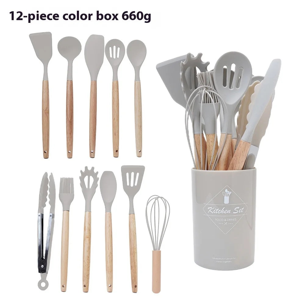 12pcs/set Silicone Kitchen Cookware Utensils Food Grade Turner Spatula Measuring Spoon Practical Kitchenware Set Cooking Tools