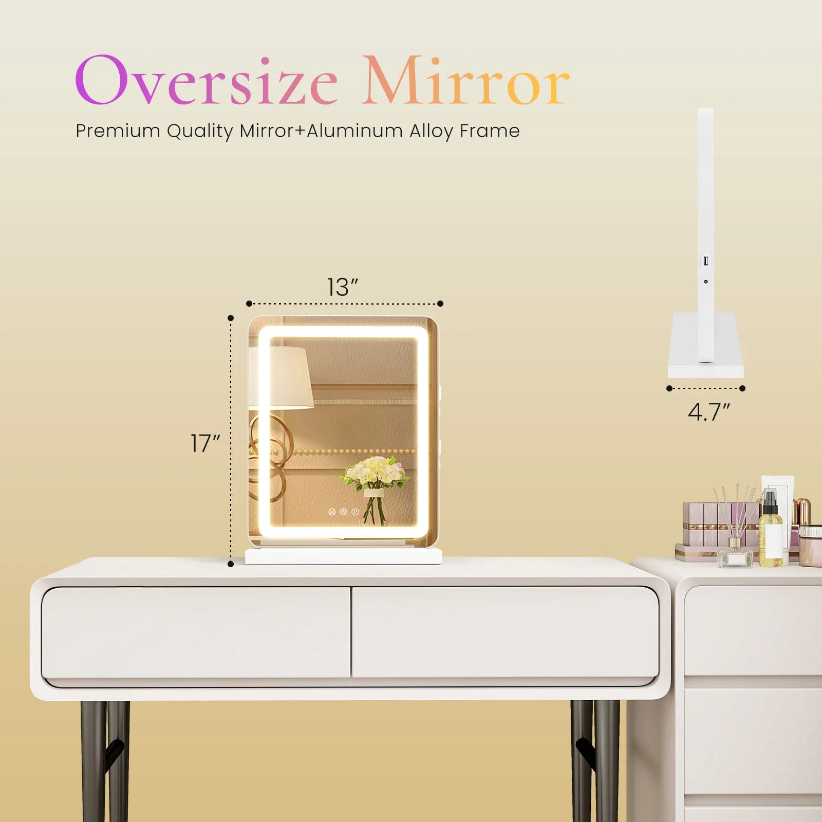 JHK LED Vanity Mirror with Lights Aluminum Frame Dimmable 3 Color Modes Makeup Mirror