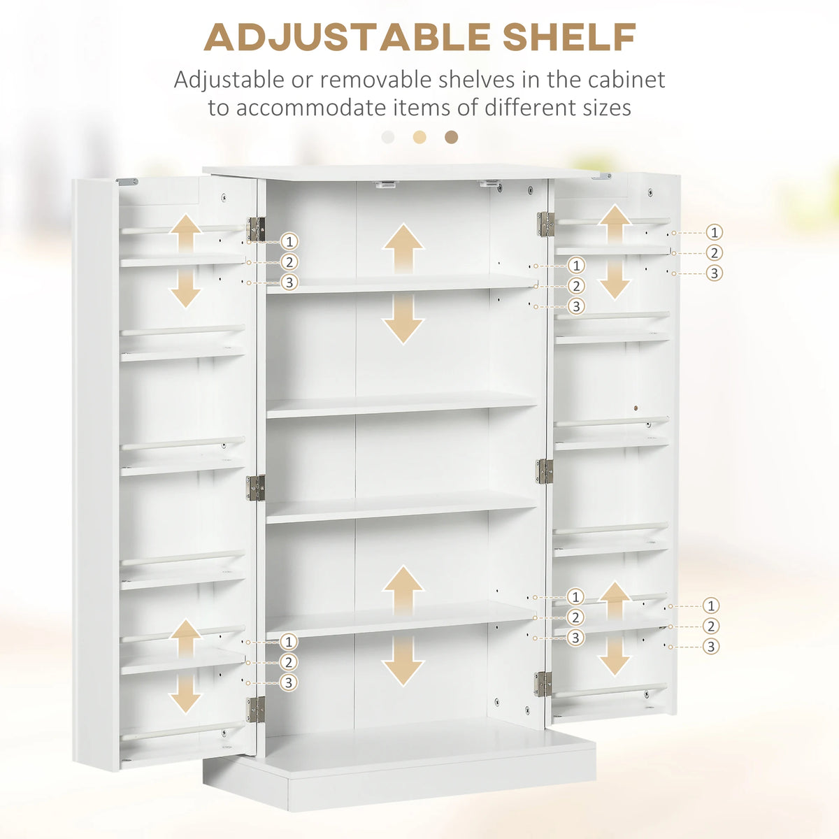 41" Modern Kitchen Pantry Freestanding Storage Cabinet with Double Doors Adjustable Shelves for Living Room - White