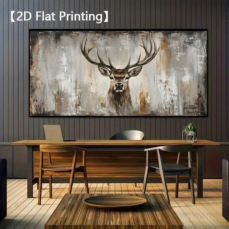 Large Modern Abstract Deer Canvas Wall Art - Frameless Rustic Wildlife Painting
