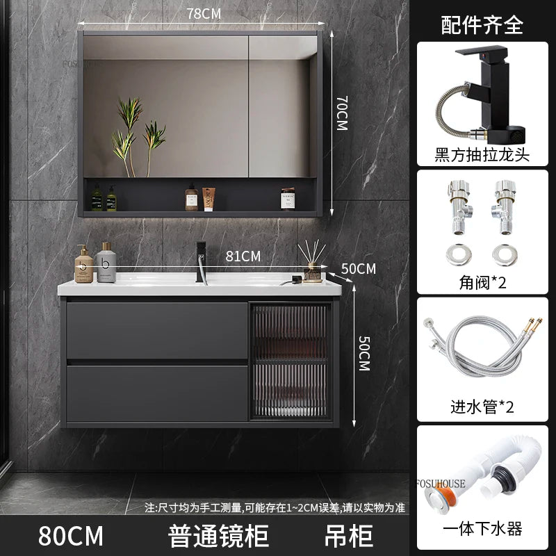 Modern Simple Bathroom Cabinet Combination  Ceramic Integrated Wash Basin Wall-mounted