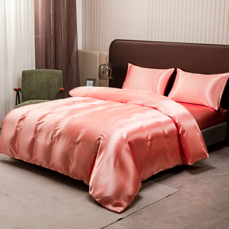 Luxury Ice SilkDuvet Bedding Set Satin Silky  Cover Set With Pillowcase