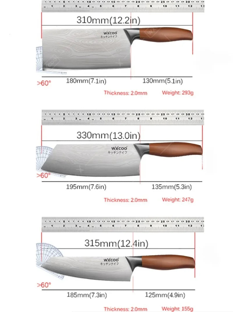 WXCOO Stainless Steel Chef Knife Laser Damascus Pattern Slicing Scissors Cleaver Fruit Knife Holder Household Kitchen Knife