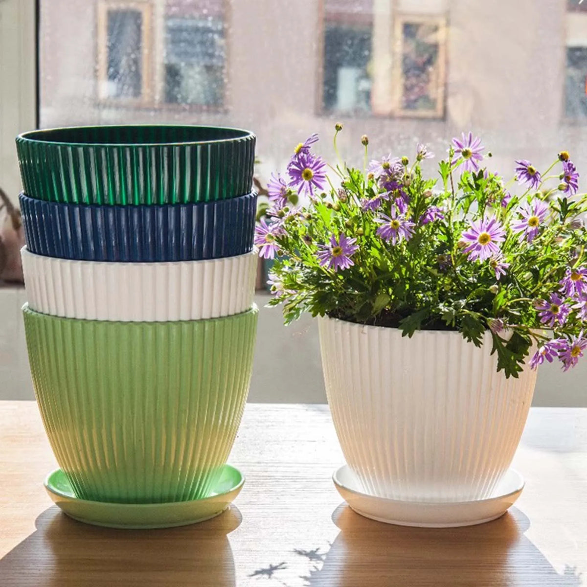 Vertical Striped Thickened Plant Pot Plastic Flower Pot