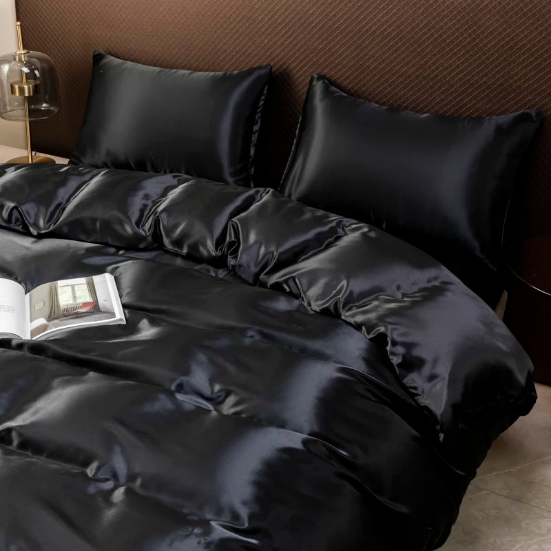 Luxury Ice SilkDuvet Bedding Set Satin Silky  Cover Set With Pillowcase