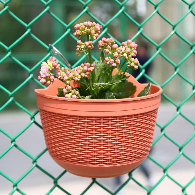 Imitation Rattan Weaving Creative Flower Planter Garden Wall Hanging