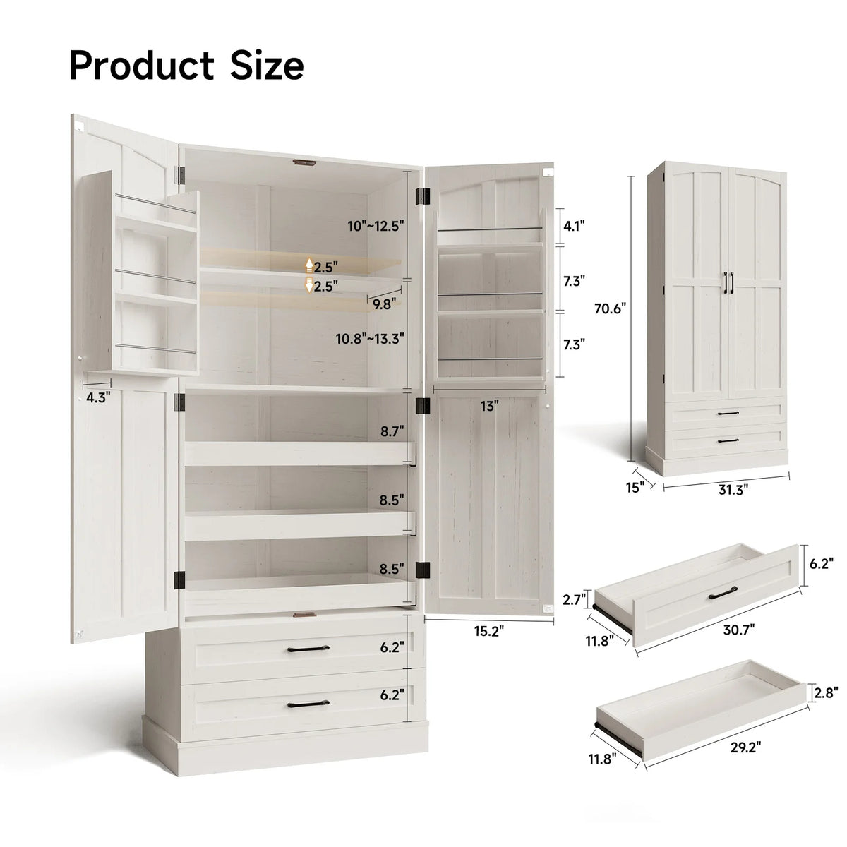 71" Tall Farmhouse Freestanding Pantry for Kitchen