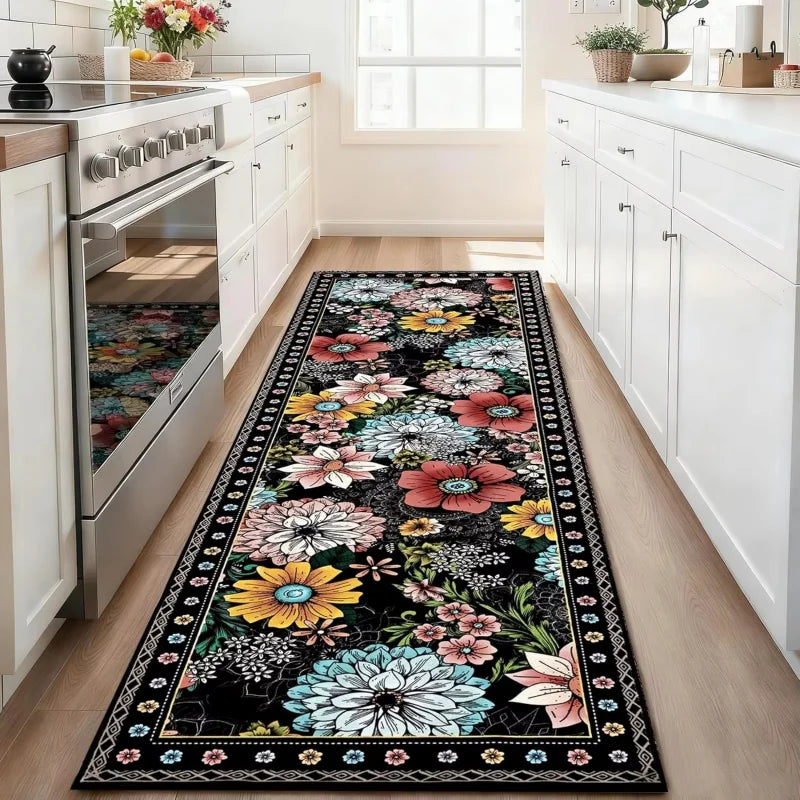 VIKAMA Vintage Floral Runner Rug Boho Long  Floor Mat