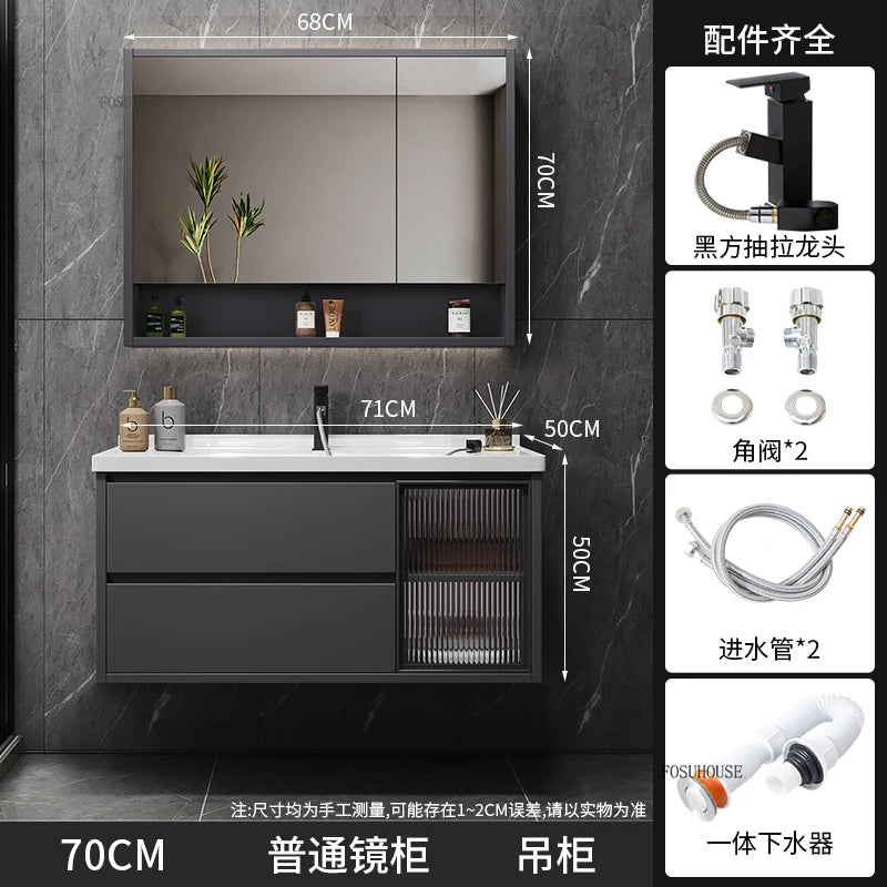 Modern Simple Bathroom Cabinet Combination  Ceramic Integrated Wash Basin Wall-mounted