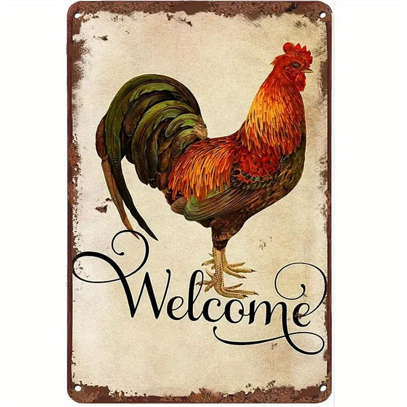 Charming Farm Chickens Vintage Metal Aluminum Signs  Colorful Visual Effect