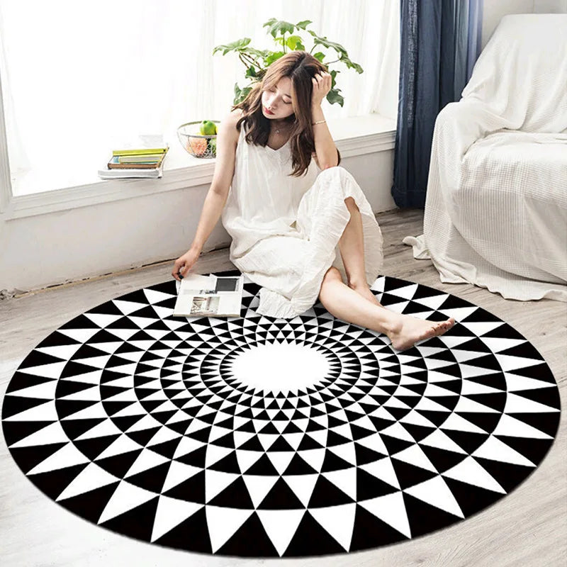 Round Boho Mandala  Non-slip Soft Area Rug, Absorbent Floor Carpet.