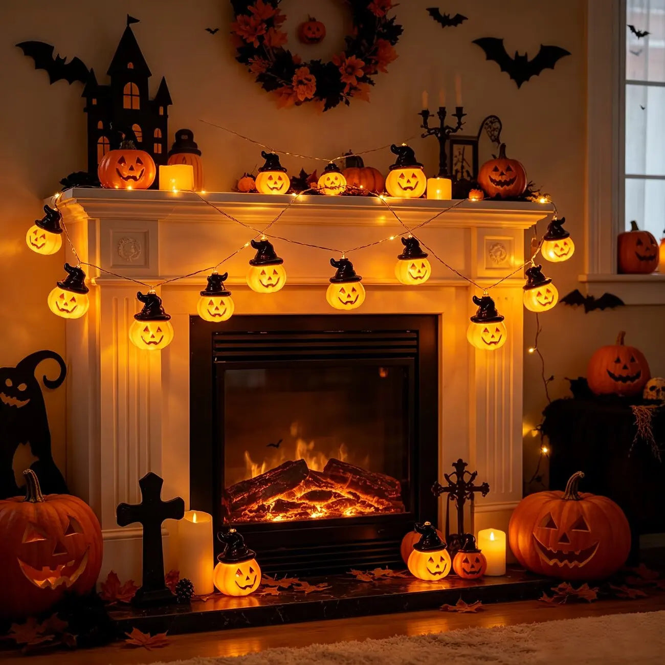 59.06in Halloween Pumpkin Lights Warm White 10LED Festival String Lights