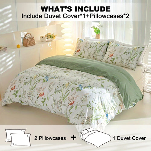 3pcs/set Leaf Floral Pattern Duvet Cover Set(1 Duvet Cover & 2 Pillowcase）