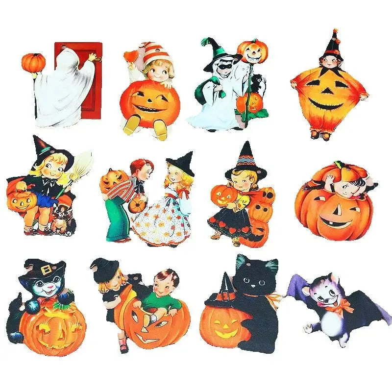 (12pcs/pack)Halloween Wooden Pendant Witch Wooden Ornament