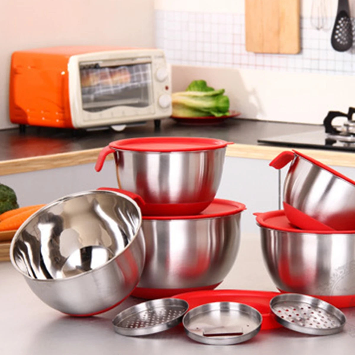 304 Stainless Steel Mixing Bowls with Lid  and Graters