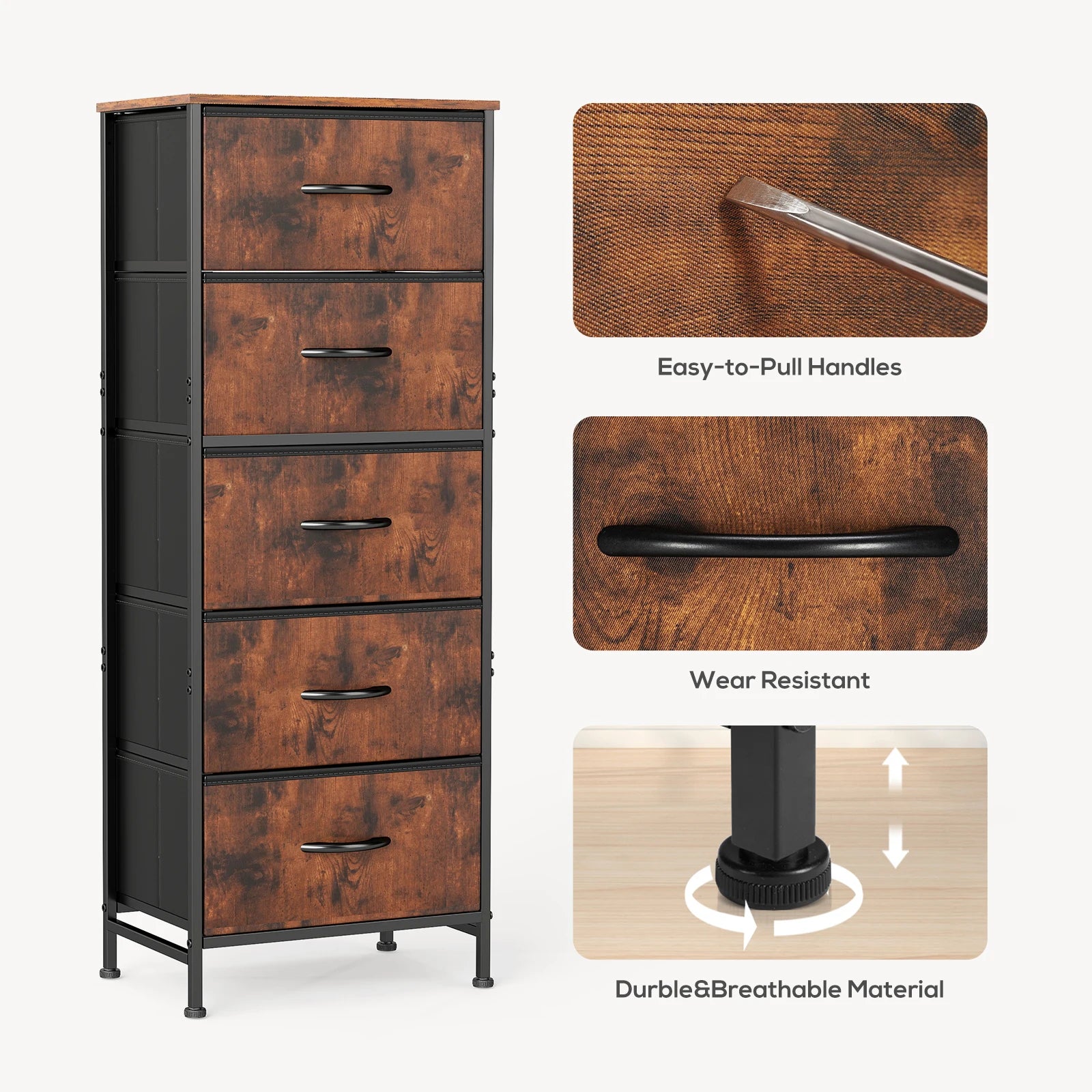 48IN Dresser For Bedroom With 5 Fabric Drawers  Steel Frame  Storage Cabinet Furniture