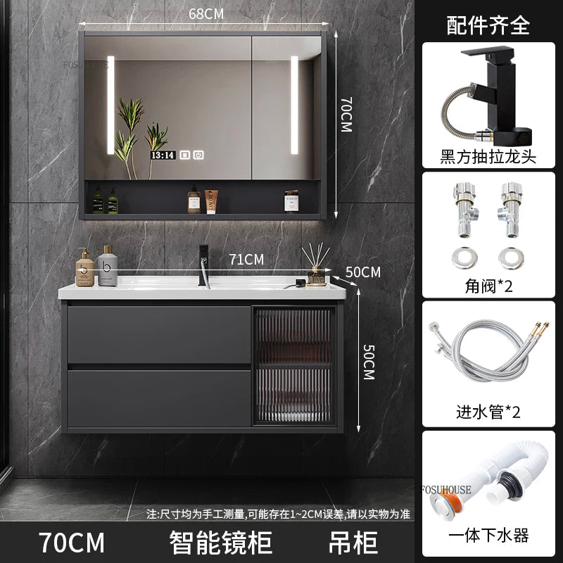 Modern Simple Bathroom Cabinet Combination  Ceramic Integrated Wash Basin Wall-mounted