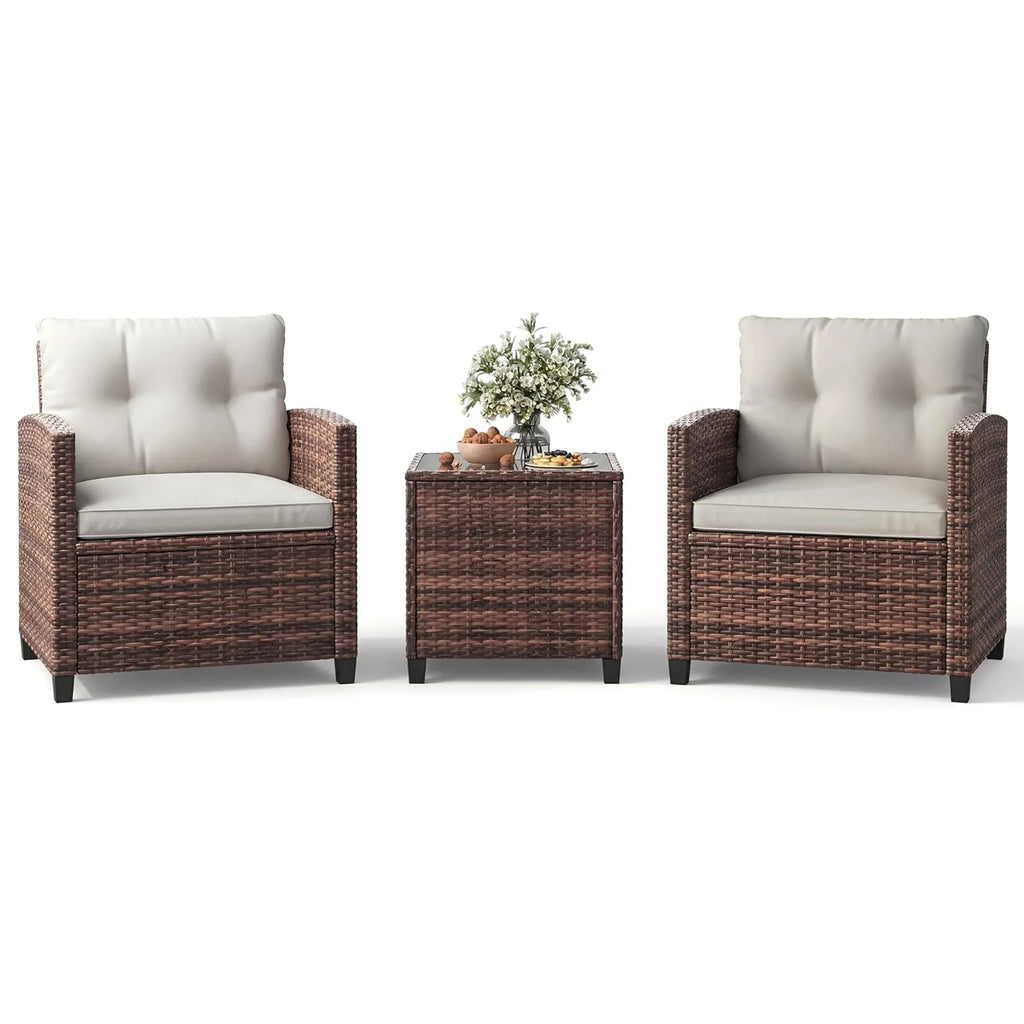 Outdoor Bistro Set 3-Piece Wicker Patio Furniture Rattan Seating With Coffee Table