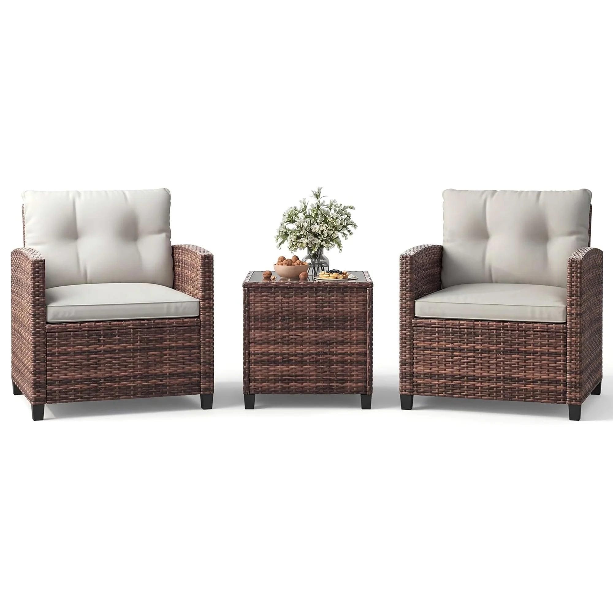 Outdoor Bistro Set 3-Piece Wicker Patio Furniture Rattan Seating With Coffee Table