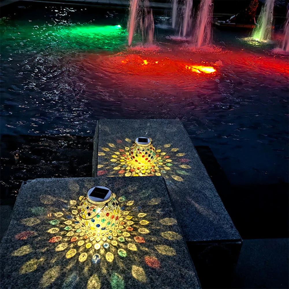 LED Solar Lights Outdoors Glass Bottle Jar Table Lamp Solar Pendant Night Light