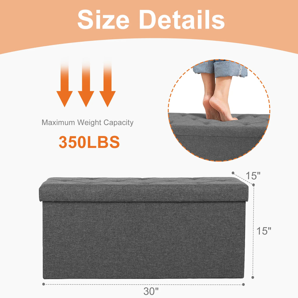 JHK Folding Storage Ottoman or Footstool Toy Box Bedroom