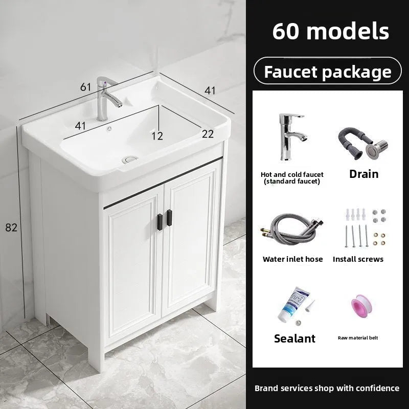 Bathroom Cabinet Modern Floor Standing  with Ceramic Basin and Space Aluminum Cabinet for Bathroom Washroom
