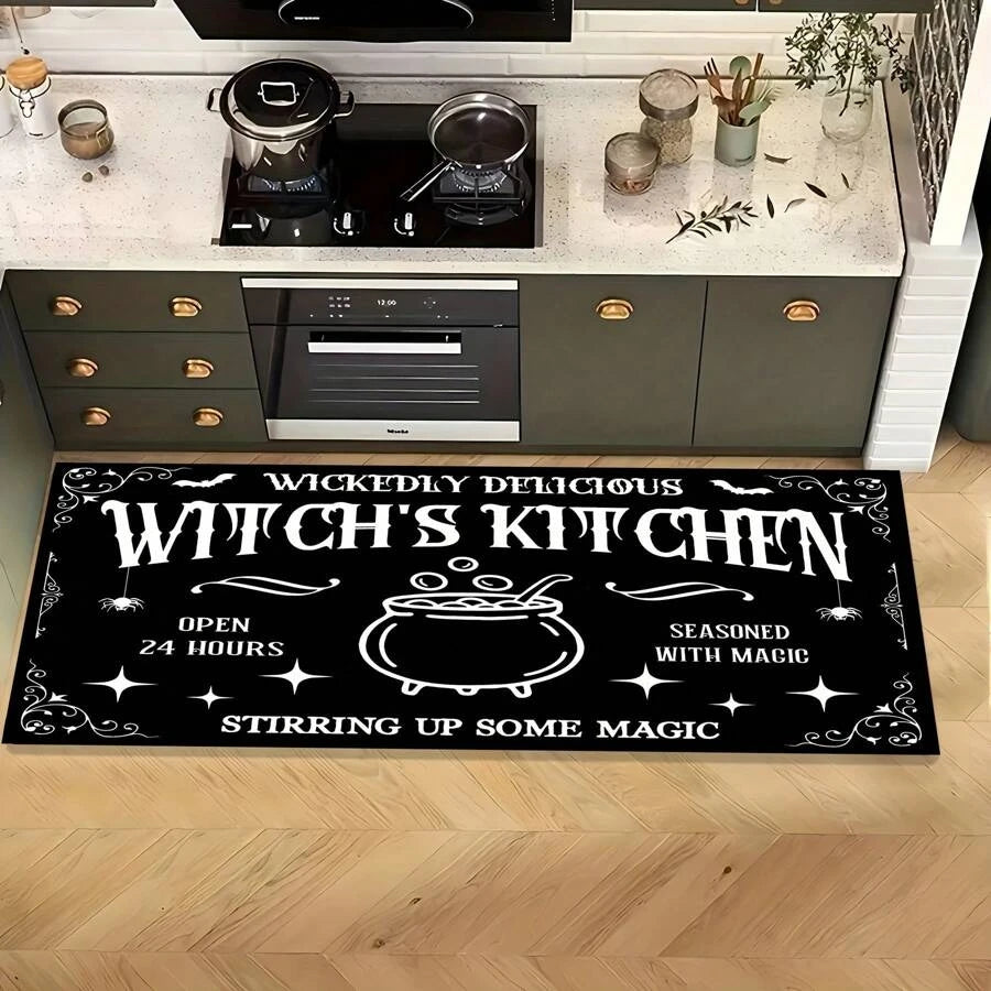 VIKAMA 1/2pcs Halloween Kitchen Rug Witch Outdoor Non-Slip Doormat