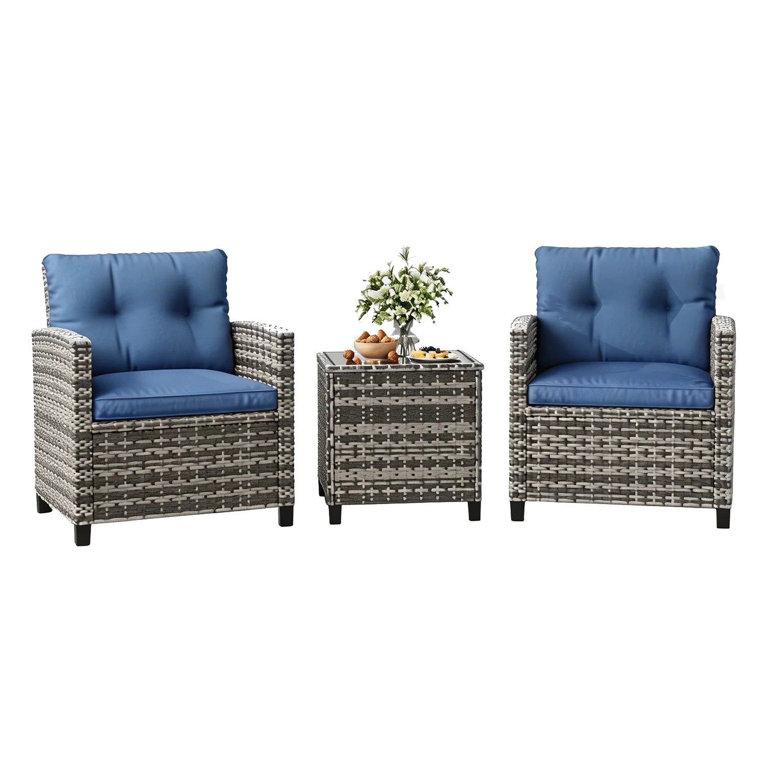 Outdoor Bistro Set 3-Piece Wicker Patio Furniture Rattan Seating With Coffee Table
