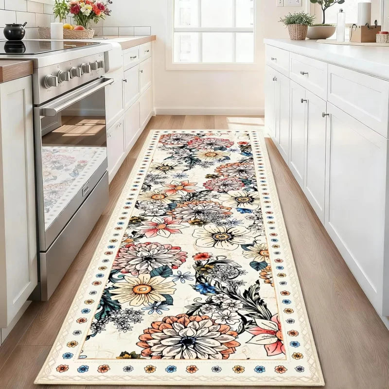 VIKAMA Vintage Floral Runner Rug Boho Long  Floor Mat