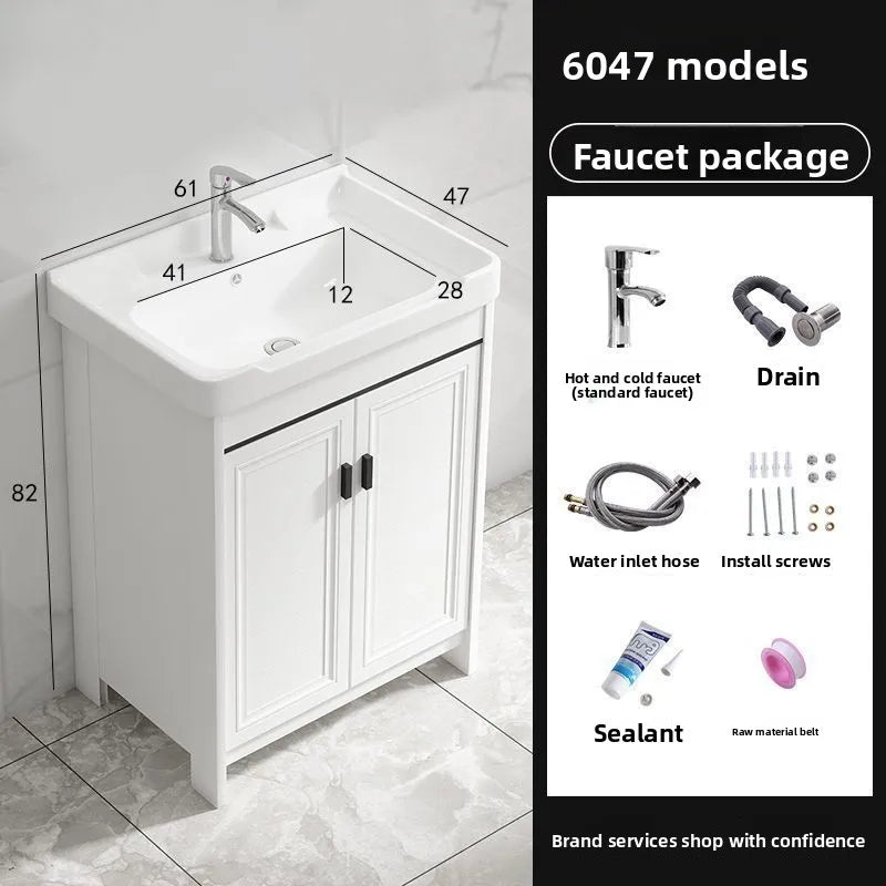 Bathroom Cabinet Modern Floor Standing  with Ceramic Basin and Space Aluminum Cabinet for Bathroom Washroom