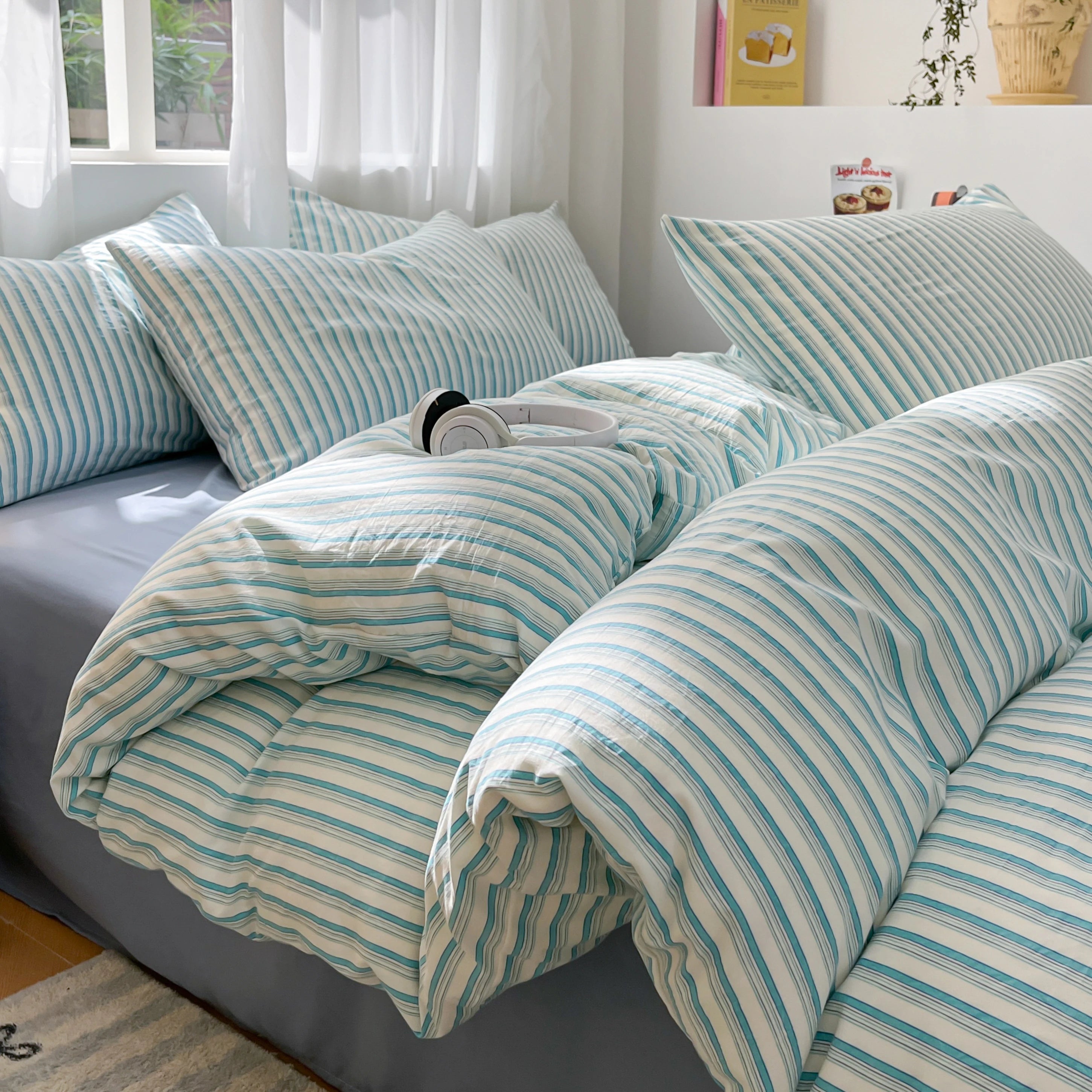 3/4 PcsCheckered Bedding Set Simple Style Soft Skin Friendly