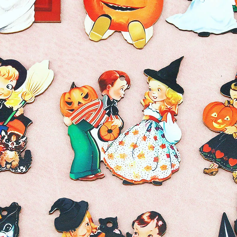 (12pcs/pack)Halloween Wooden Pendant Witch Wooden Ornament