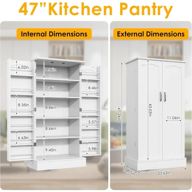 Freestanding Pantry Cabinet with Adjustable Shelves