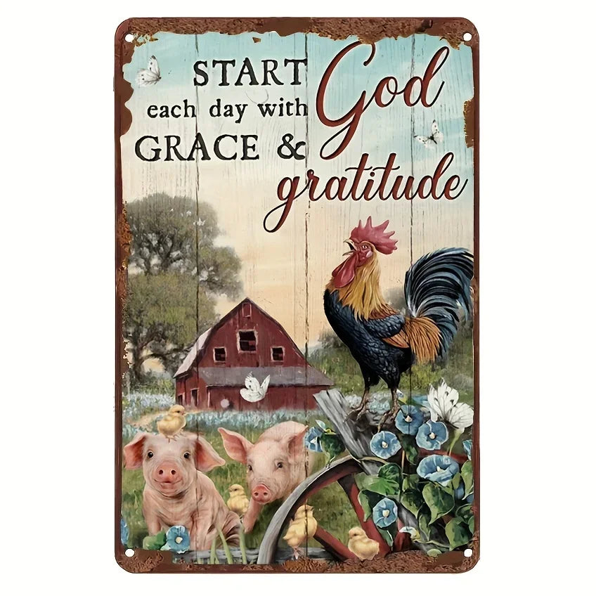 Charming Farm Chickens Vintage Metal Aluminum Signs  Colorful Visual Effect