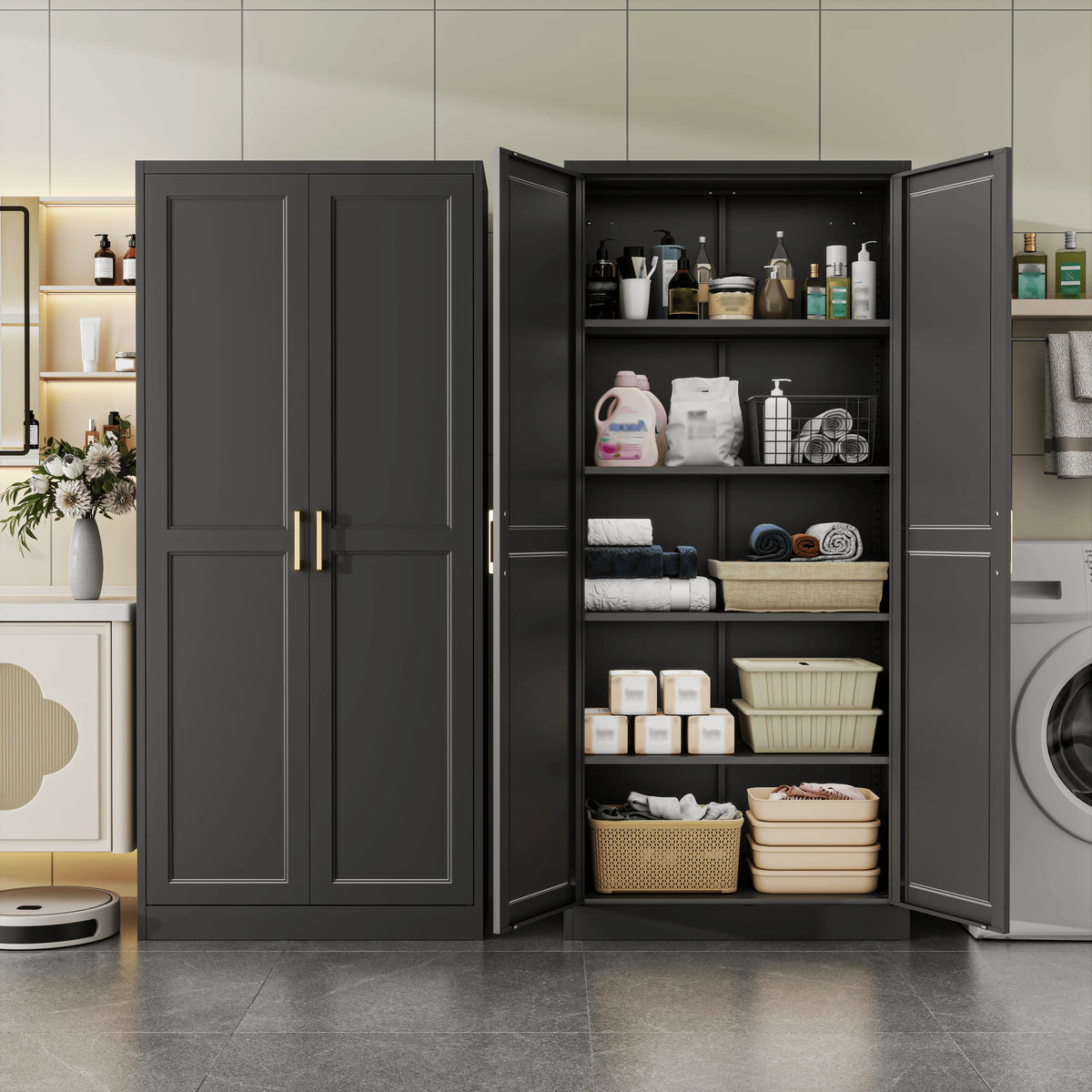 Pantry Cabinet 71" Metal Storage Cabinet with Doors and Shelves