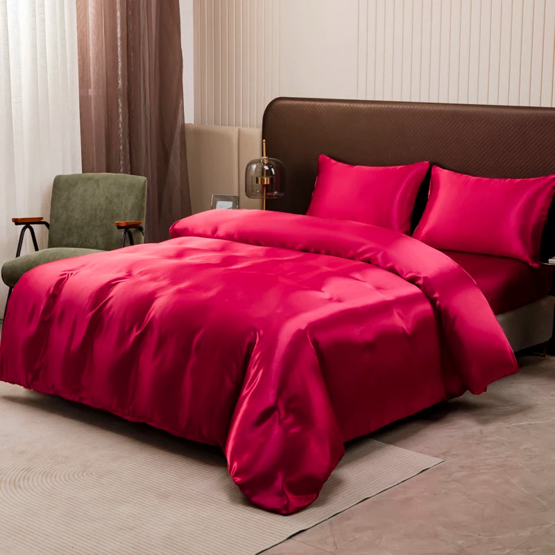 Luxury Ice SilkDuvet Bedding Set Satin Silky  Cover Set With Pillowcase