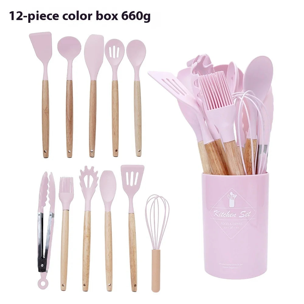 12pcs/set Silicone Kitchen Cookware Utensils Food Grade Turner Spatula Measuring Spoon Practical Kitchenware Set Cooking Tools
