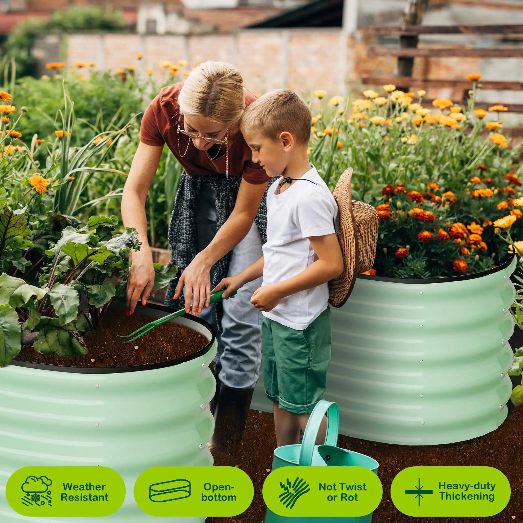 2-Pack Oval Galvanized Steel Raised Garden Bed Open Base Safety Edge Metal