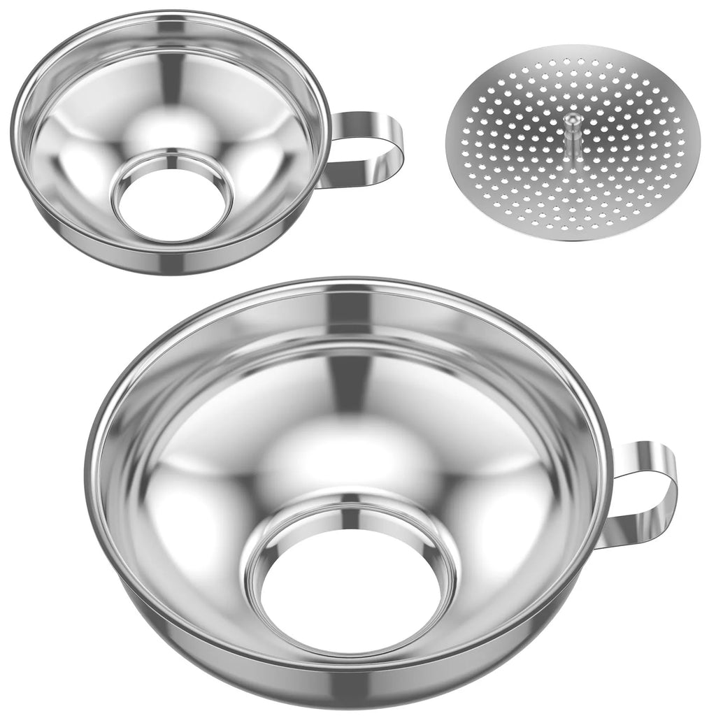3/6 Pcs Stainless Steel Wide Mouth Funnel with Strainer and Handle