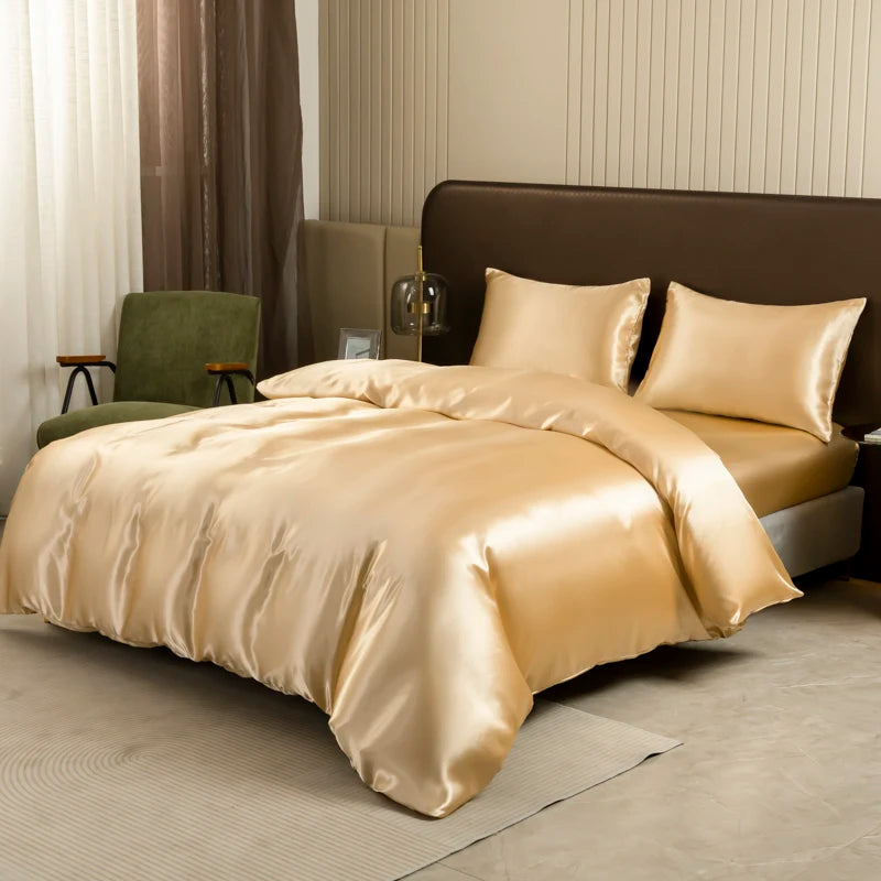Luxury Ice SilkDuvet Bedding Set Satin Silky  Cover Set With Pillowcase