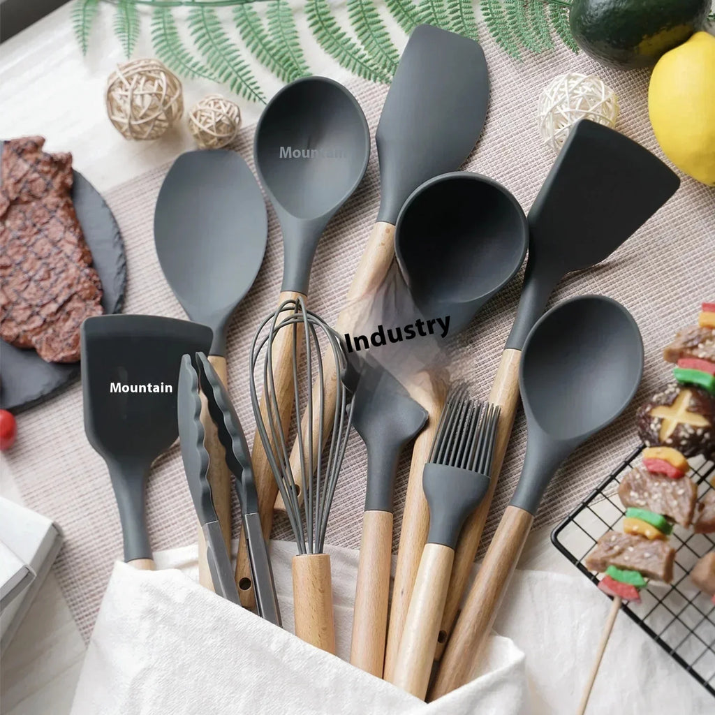 12pcs/set Silicone Kitchen Cookware Utensils Food Grade Turner Spatula Measuring Spoon Practical Kitchenware Set Cooking Tools