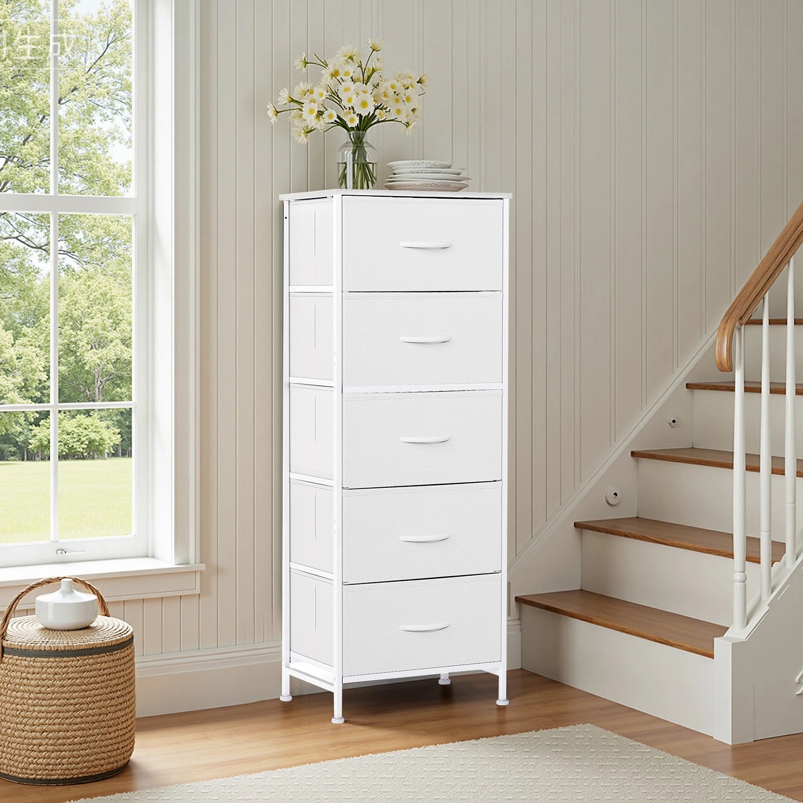 48IN Dresser For Bedroom With 5 Fabric Drawers  Steel Frame  Storage Cabinet Furniture