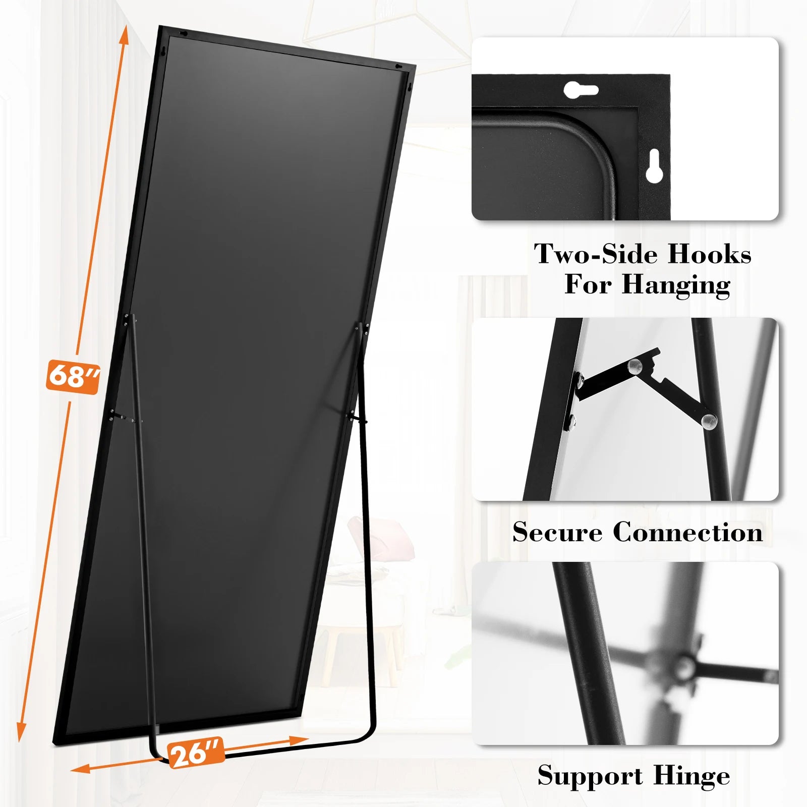 JHK 68"x26" Full Length Mirror with Stand Floor Free Standing Aluminum Frame