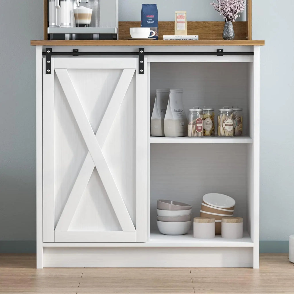 White Coffee Bar Table with Hutch 31 Inch Farmhouse Cabinet