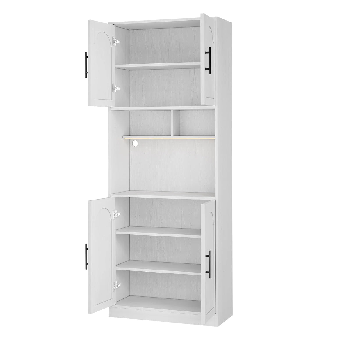 Kitchen Pantry Cabinet with LED Light, Microwave Stand, Farmhouse Large Wood Storage