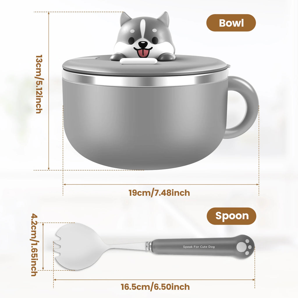 1200ml Ramen Bowl With Lid Stainless Steel Instant Noodle Cooker