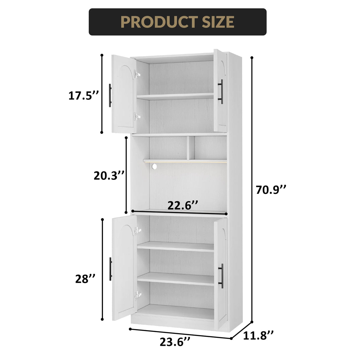 Kitchen Pantry Cabinet with LED Light, Microwave Stand, Farmhouse Large Wood Storage
