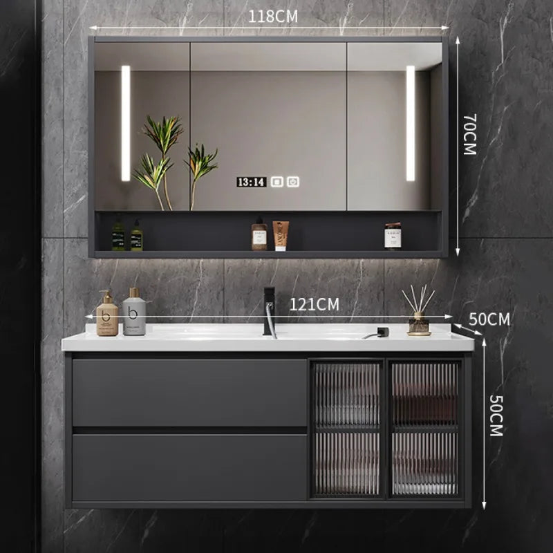 Modern Simple Bathroom Cabinet Combination  Ceramic Integrated Wash Basin Wall-mounted