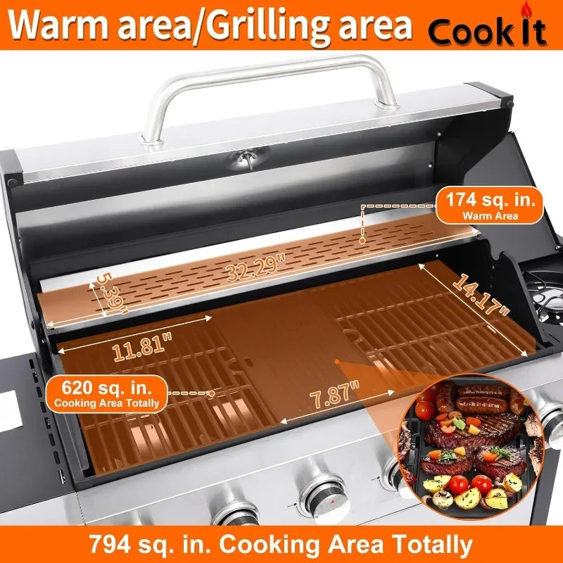 39000 BTU Output Propane Gas Grill with Side Burner