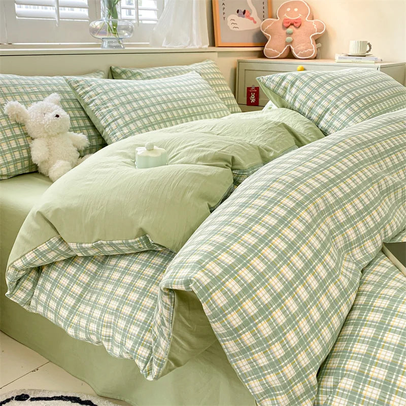 3/4 PcsCheckered Bedding Set Simple Style Soft Skin Friendly